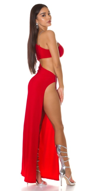 gala jurk met xl leg split rood
